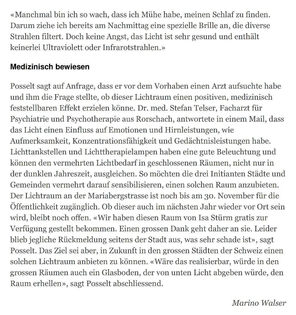 Fortsetzung des Artikels „Gesunde Kunst in Rorschach“ aus den Bodensee Nachrichten mit dem Zwischentitel „Medizinisch bewiesen“.